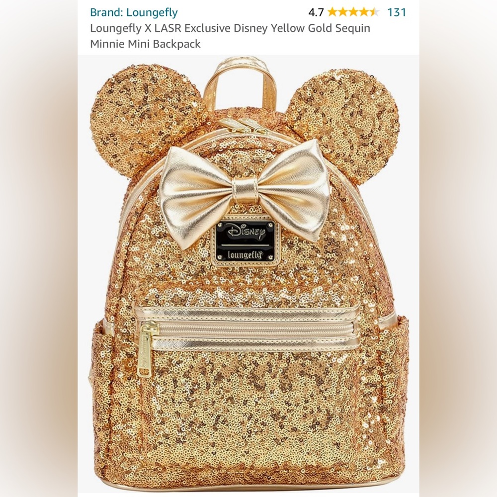 Loungefly X LASR Exclusive Disney Yellow Gold Sequin Minnie Mini Backpack